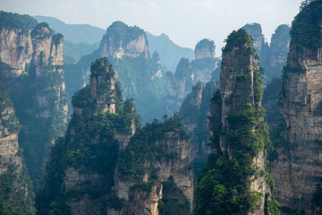Fototapeta na wymiar Horizontal image with copy space for text, Wulingyuan National forest part, an inspiration for the Avatar movie, in Zhangjiajie, Hunan, China