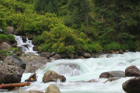 River gushing through the mountains