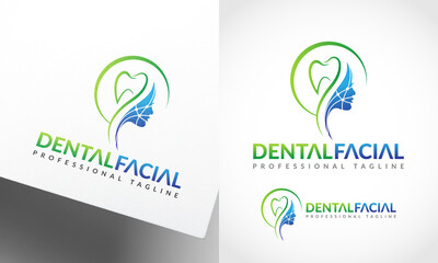 Dental Teeth With Facial Surgery Logo design vector icon symbol illustration. Facial Tech with dental implant. Perfect for health medical business, spa, cosmetics, beauty health service provider.
