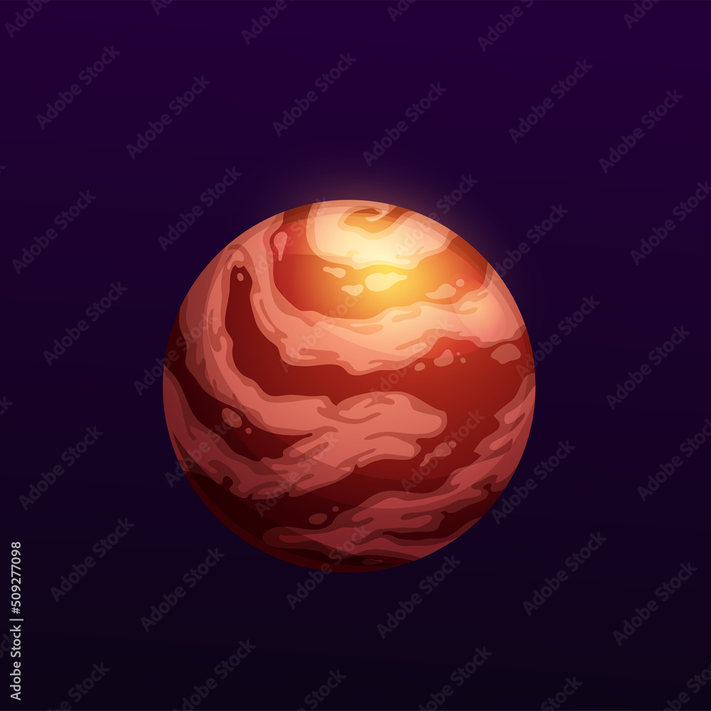 Poster cartoon galaxy planet with star nebula. deep cosmos or alien galaxy red planet, extraterrestrial wor