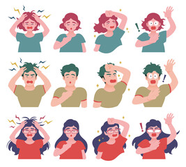 苛立ち、安心、達成感、驚きを感じるリアクションのセット