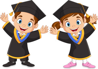 Cartoon happy children in graduation costumes - 509277458