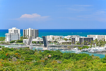 Aerial view of open drawbridge near Jupiter Inlet from the lighthouse in Jupiter, Florida in Palm Beach County © Ryan Tishken