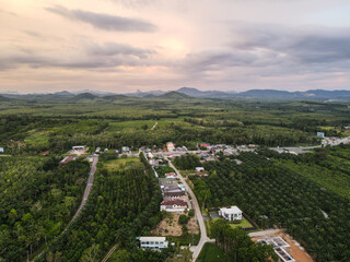 Aerial Views of the village and sea at evening