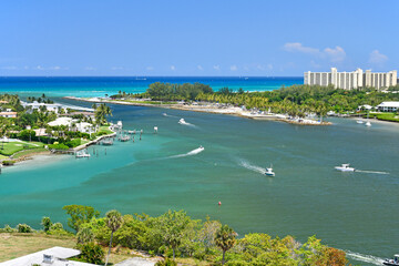 Aerial view of Jupiter Inlet from the lighthouse in Jupiter, Florida in Palm Beach County © Ryan Tishken