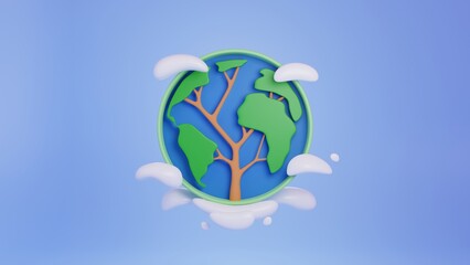 Globe World Tree Concept.3D rendering illustration.