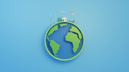 Green eco friendly world.Green Energy, Ecology and Environment Concept.3D rendering illustration.