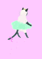 バレエダンサーにあこがれるシャム猫【ベクターイラスト】