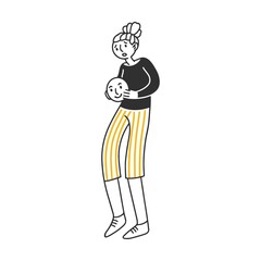 Women covering faces with positive masks. Depressed people hiding their emotions. Vector illustration for emotion