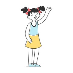 Girl singing cheerful song flat vector illustration. Group of children singing together in church. Activity and friendship concept