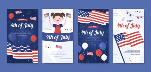 4th of July Happy Independence Day USA Stories Social Media Template Vector Cartoon Illustration