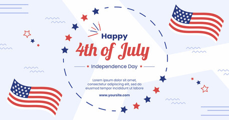 4th of July Happy Independence Day USA Post Social Media Template Vector Cartoon Illustration - obrazy, fototapety, plakaty