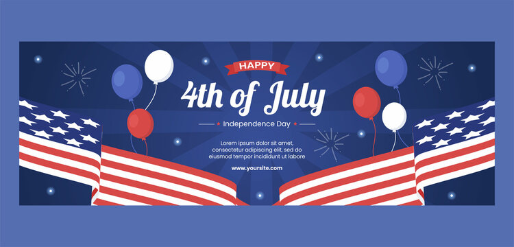 4th Of July Happy Independence Day USA Twitch Header Cover Social Media Template Vector Cartoon Illustration