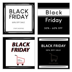 Set of social media Black Friday sale banners for product promotion, shopping and sale.