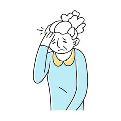 Sad desperate people suffering from migraine. Tired men and woman feeling pain, holding head. Vector illustration for depression, stress, health problem