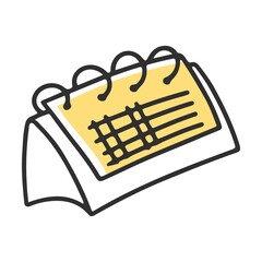 Stationery calendar and interior items for the office. Office equipment. Icons in doodle style. Simple vector isolated on white background