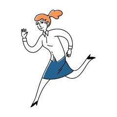 Obraz premium Running business manager. Woman and woman moving to each other flat vector illustration. Race, competition, hurry concept for banner