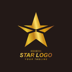 Obraz premium Gold star logo in black background. 
