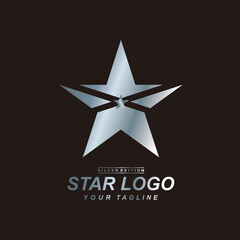 Silver star logo design in elegant concept. 