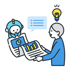 分析したデータを共有するAIのイラスト。