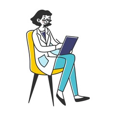 Consulting psychologist. Patient resting in couch and speaking, psychiatrist writing notes. Vector illustration psychological help concept