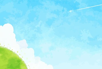 シンプルな青空と草原の風景イラスト