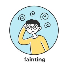 Dizziness. Person having coronavirus symptoms. Sick man suffering from flu, cough, fever, headache, respiratory disease. Vector illustration for health