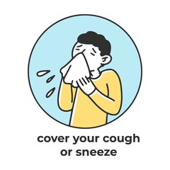 Cover your nose and mouth with handkerchief. Coronavirus prevention tip. Doctor presenting list of measures to stop corona virus spreading. Vector
