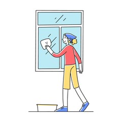 Happy mother cleaning apartment flat vector illustration. Daughter, mother and father working for household and clean home