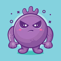 serious blueberry fruit character mascot with angry expression isolated cartoon in flat style design