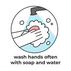Wash hands with water and soap. Coronavirus prevention tip. Doctor presenting list of measures to stop corona virus spreading. Vector illustration