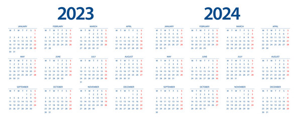 Calendar 2023, calendar 2024 week start Monday corporate design template vector.