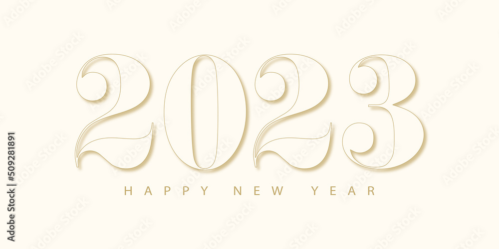 Poster 2023 happy new year. 2023 modern text vector luxury design gold color.