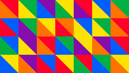 Abstract rainbow square triangle mosaic tile background design. Happy LGBT people pride month theme vector template. 