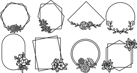 Set of floral round frames labels and banners with branch.vector illustration