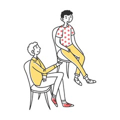 Patients discussing their psychological or addiction problem. Group of people sitting in circle and talking. Vector illustration for therapy