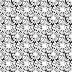 Seamless pattern of cute sunflowers. 