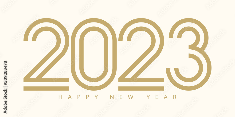 Poster 2023 happy new year. 2023 modern text vector luxury design gold color.