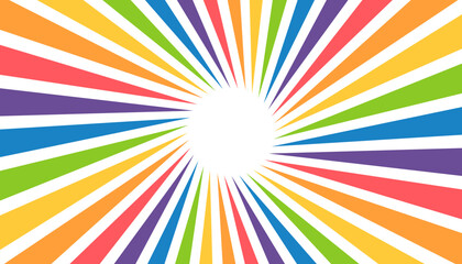 Colorful rainbow sunburst circular background design. Happy LGBT people pride month theme vector template. 