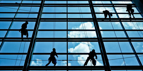 Extreme work.
Cleaning the glass of a building at a height takes courage and challenges adrenaline
