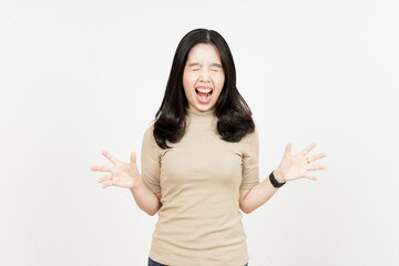 Angry gesture and screaming Of Beautiful Asian Woman Isolated On White Background