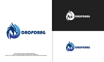 dragon combined with water drop logo design illustration