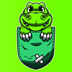 Cute cartoon crocodile in a pocket