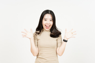 Celebration and happy expression Of Beautiful Asian Woman Isolated On White Background