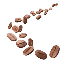 Naklejka premium Coffee beans flying on a white background, 3d rendering.