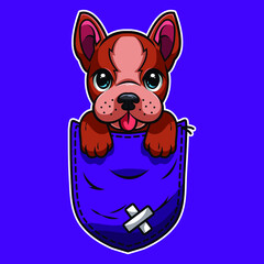 Fototapeta premium Cute cartoon dog in a pocket