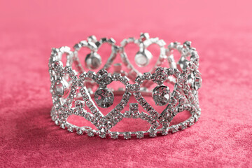 Silver Crown on a Pink Velvet Background