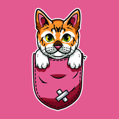 Cute cartoon cat in a pocket