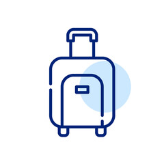 Rolling wheel travel bag. Airplane cabin size luggage. Pixel perfect, editable stroke line art icon