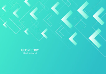Abstract geometric on turquoise gradient background. Design elements with arrow shapes. Copy space for text. Vector Illustration.